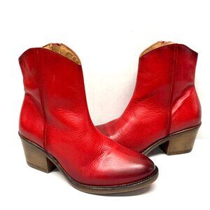 MIZ MOOZ LEATHER WESTERN BOOTIES SIDE ZIPPER RED 37EU / 7US NEW # Z-155